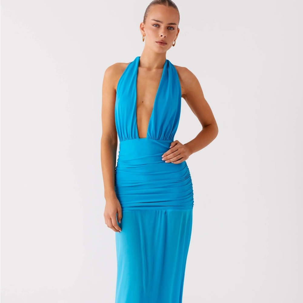 Peppermayo dilemma halter blue maxi dress size 0